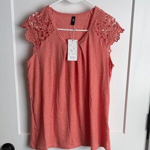 Elegant Coral Lace Sleeve Blouse